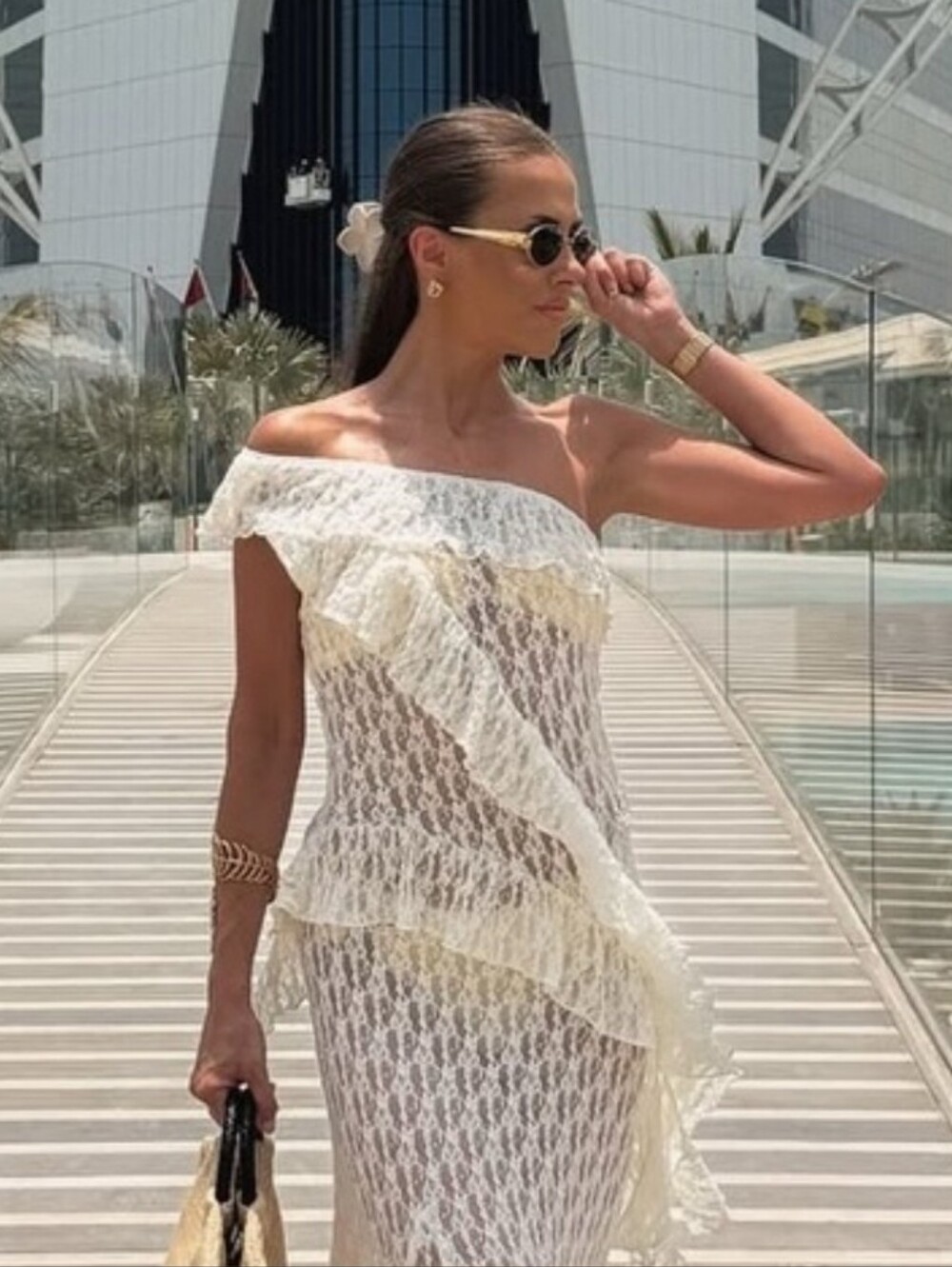 Zara Lace Asymmetric Ruffled Stretchy Top White M NWT - Picture 9 of 14
